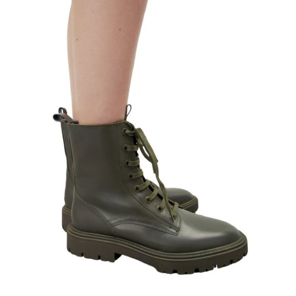Zara Olive Combat Boots - Picture 2 of 8